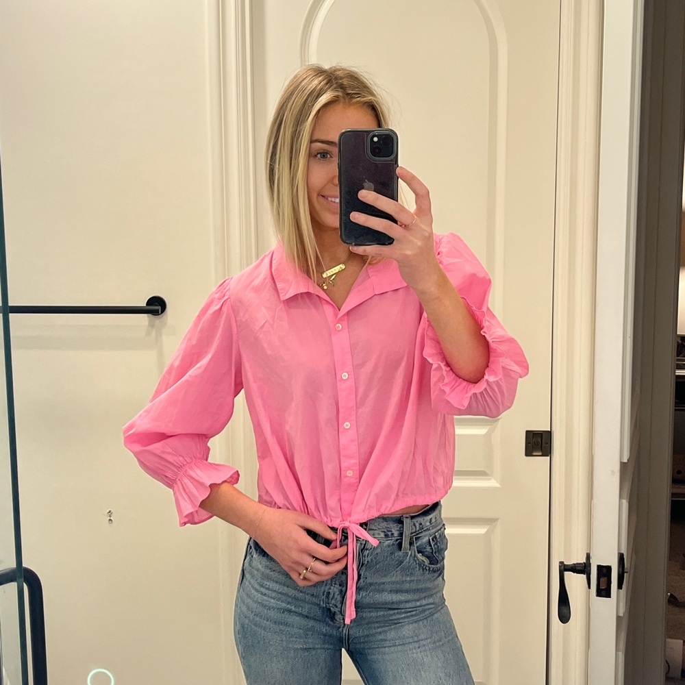 XíRENA pink button up long sleeve blouse